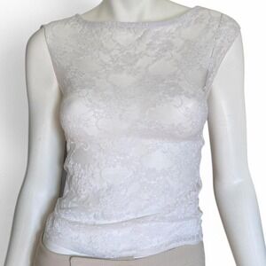 Gaze White Floral Lace Mesh Top Cap Sleeve Sheer Coquette Balletcore